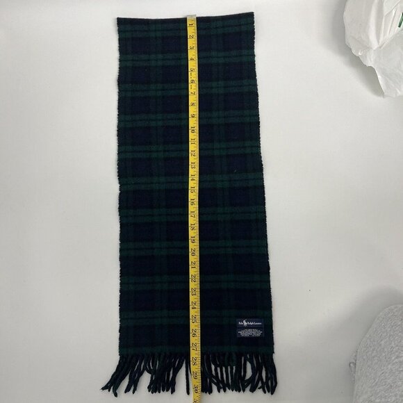 Ralph Lauren Polo Embroidery Logo Lambswool Green Navy Blue Plaid Italy Made - Picture 6 of 9